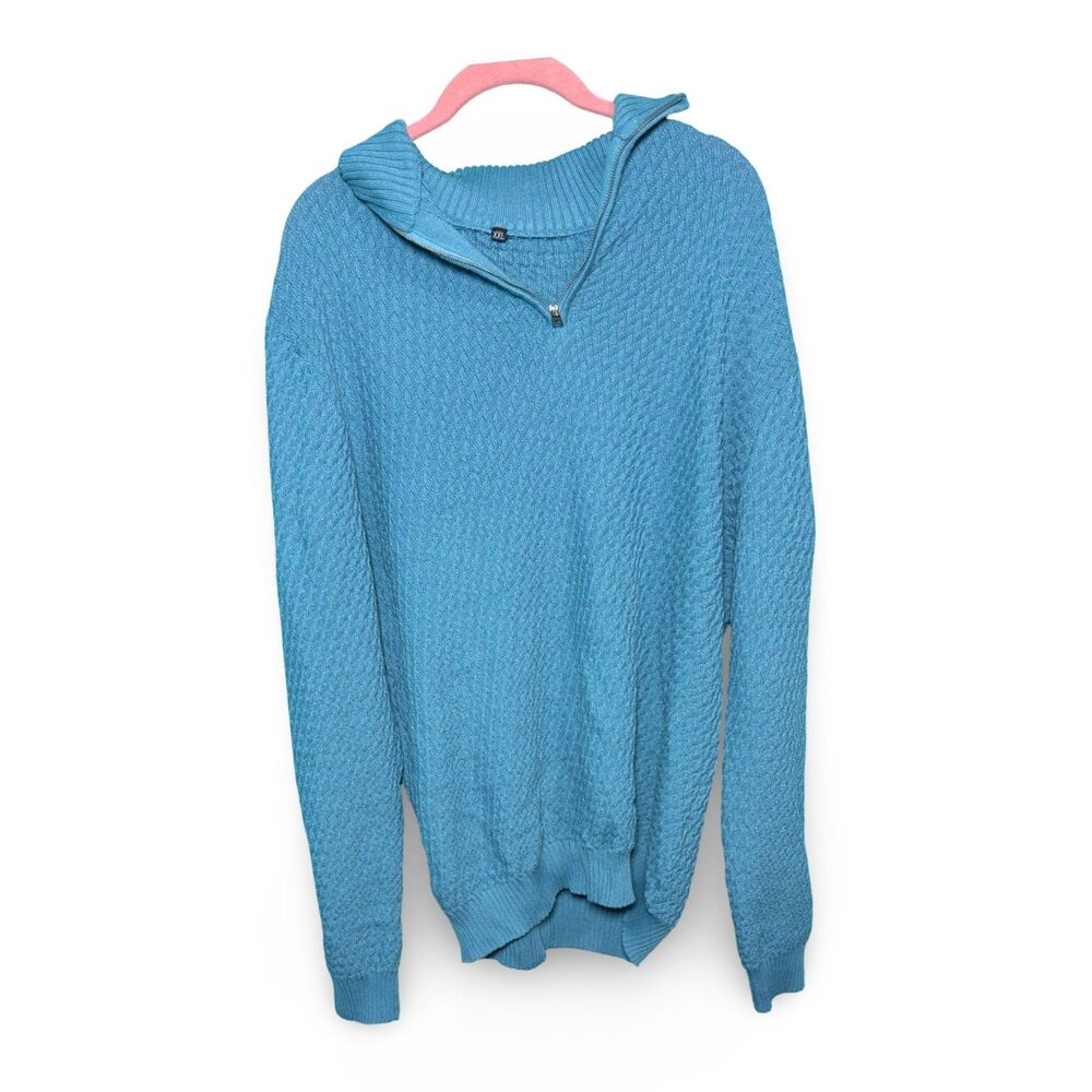 Men's XXL Teal Quarter Zip Cable Knit Sweater — Never Worn Cozy Fall